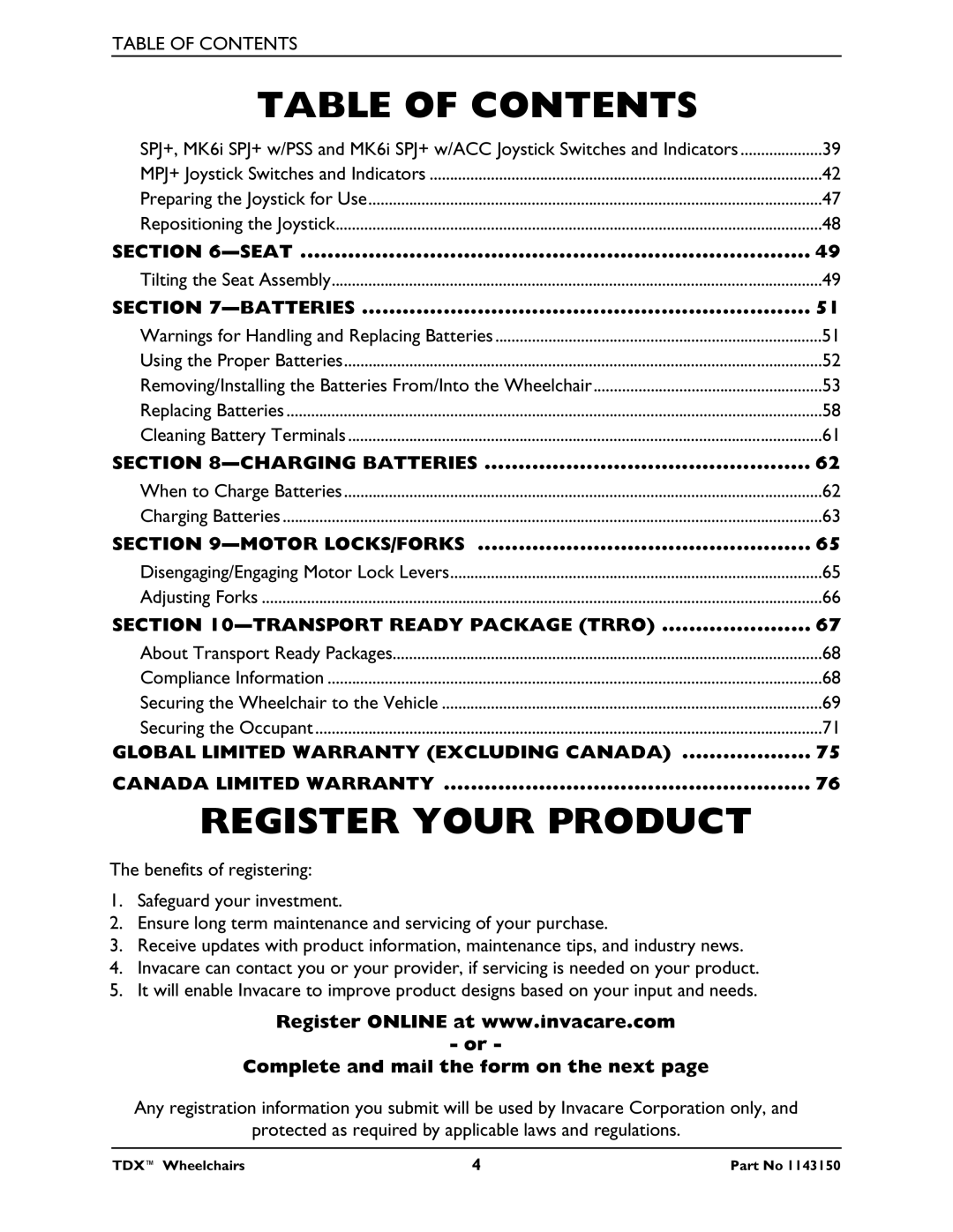 Invacare TDX 3 SE, TDX 5, TDX 4 manual Register Your Product 