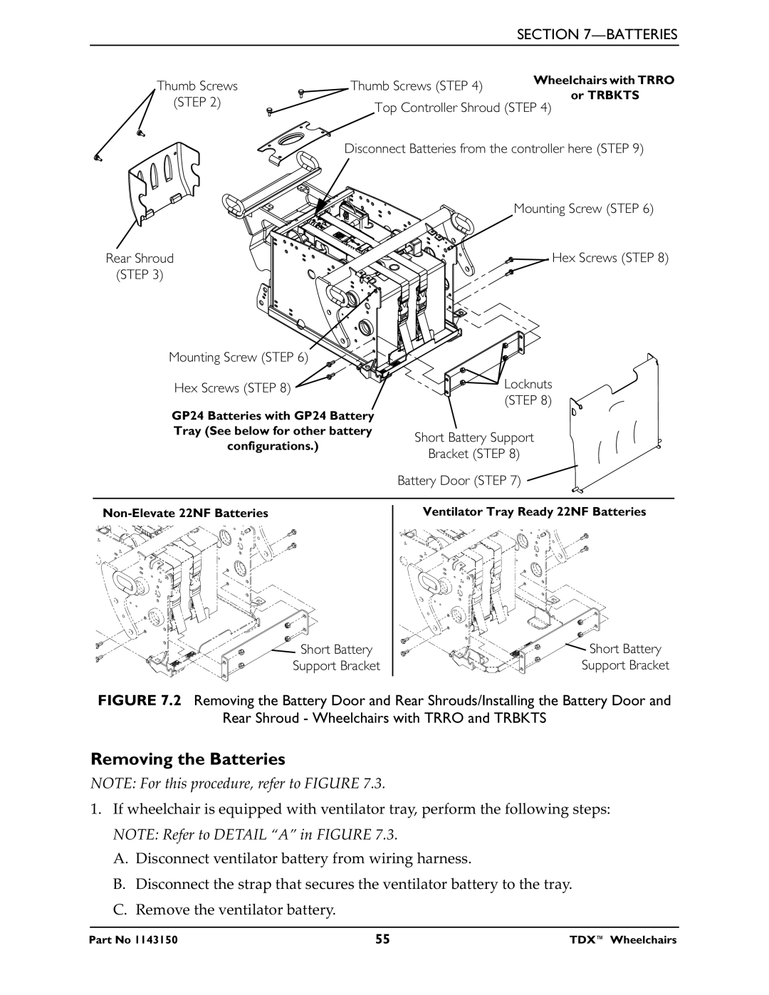 Invacare TDX 3 SE, TDX 5, TDX 4 manual Removing the Batteries, Bracket Step Battery Door Step 