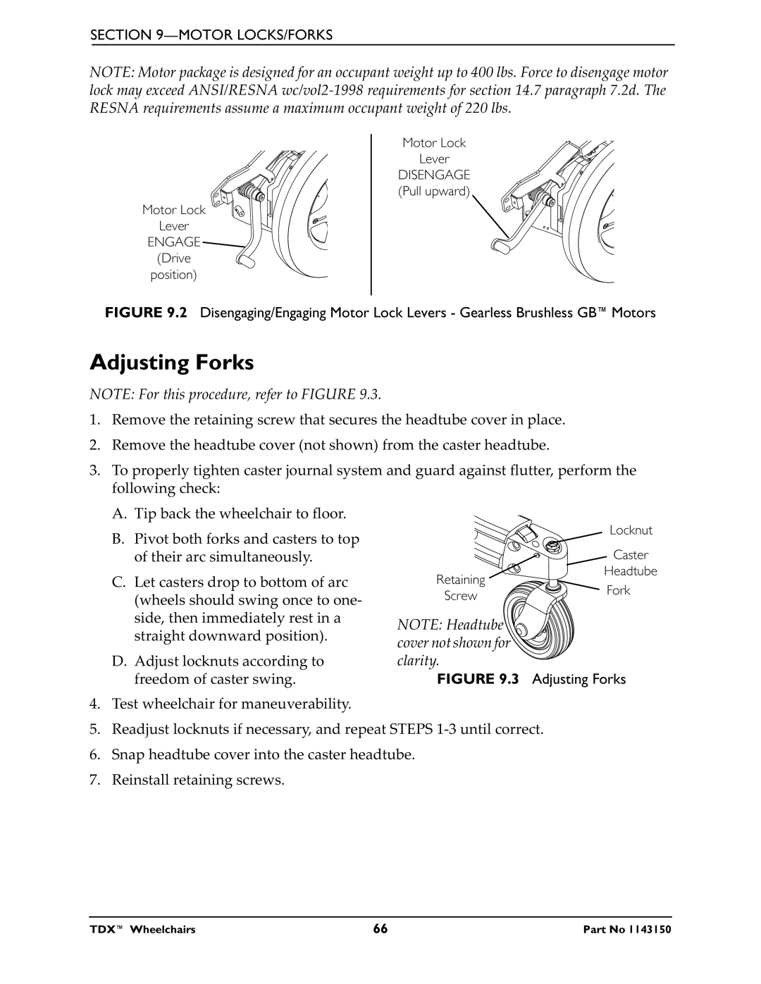 Invacare TDX 4, TDX 3 SE, TDX 5 manual Adjusting Forks 