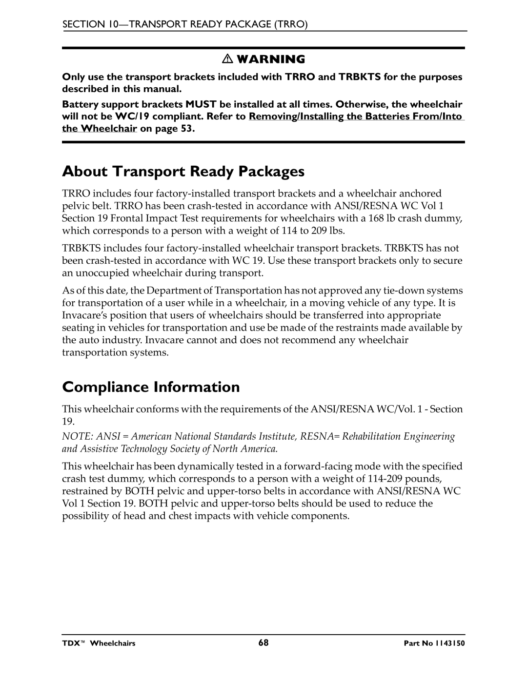 Invacare TDX 3 SE, TDX 5, TDX 4 manual About Transport Ready Packages, Compliance Information 