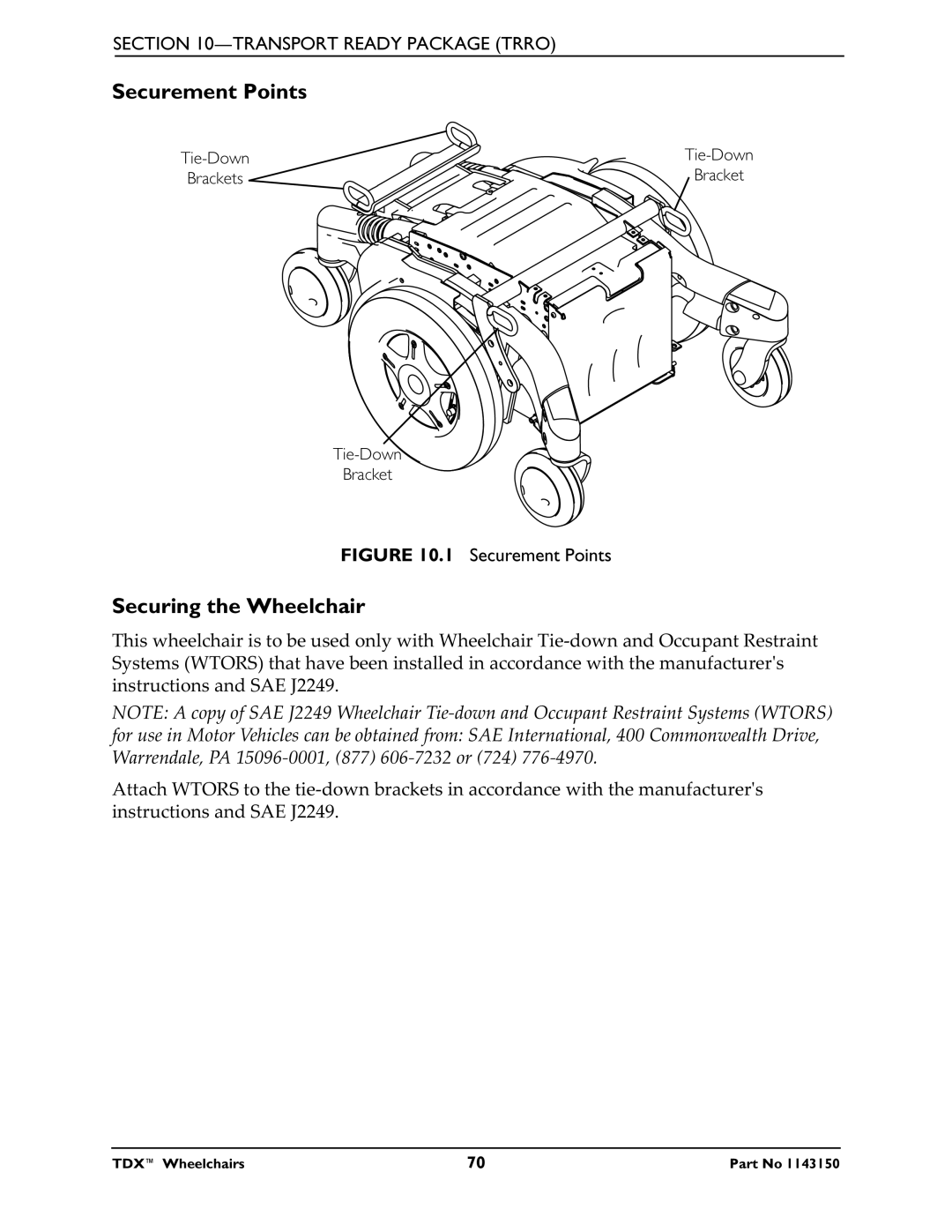 Invacare TDX 4, TDX 3 SE, TDX 5 manual Securement Points, Securing the Wheelchair 