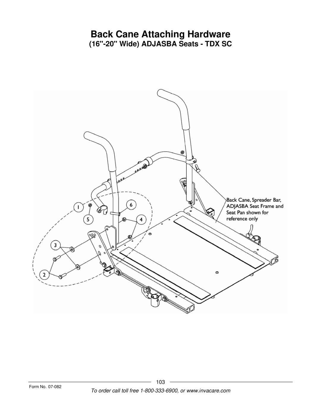 Invacare TDX SC manual Back Cane Attaching Hardware 