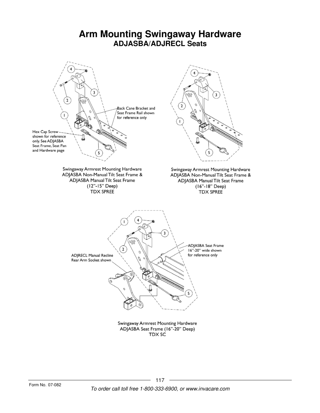 Invacare TDX SC manual Arm Mounting Swingaway Hardware 