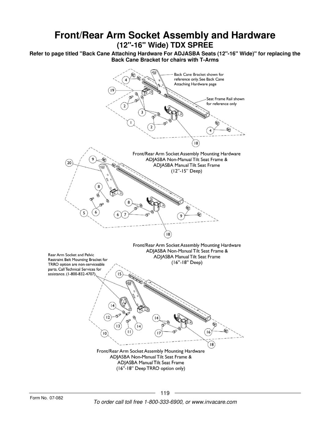 Invacare TDX SC manual Front/Rear Arm Socket Assembly and Hardware 