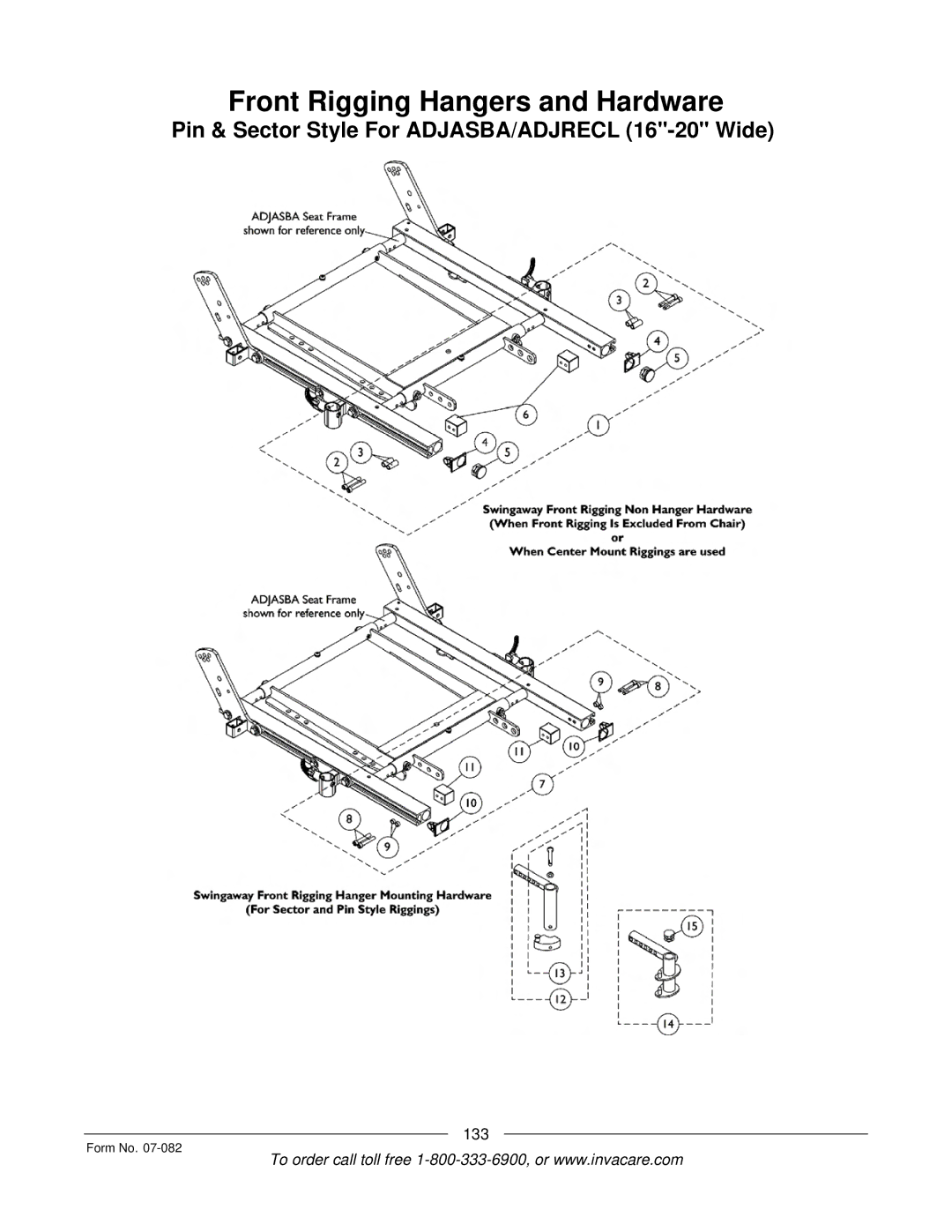 Invacare TDX SC manual Pin & Sector Style For ADJASBA/ADJRECL 16-20 Wide 