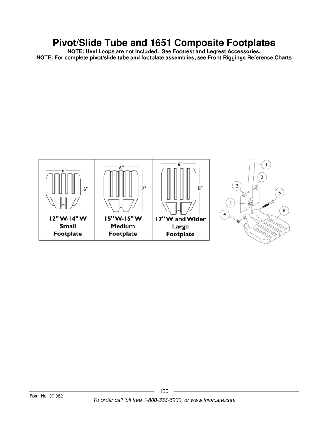 Invacare TDX SC manual Pivot/Slide Tube and 1651 Composite Footplates 