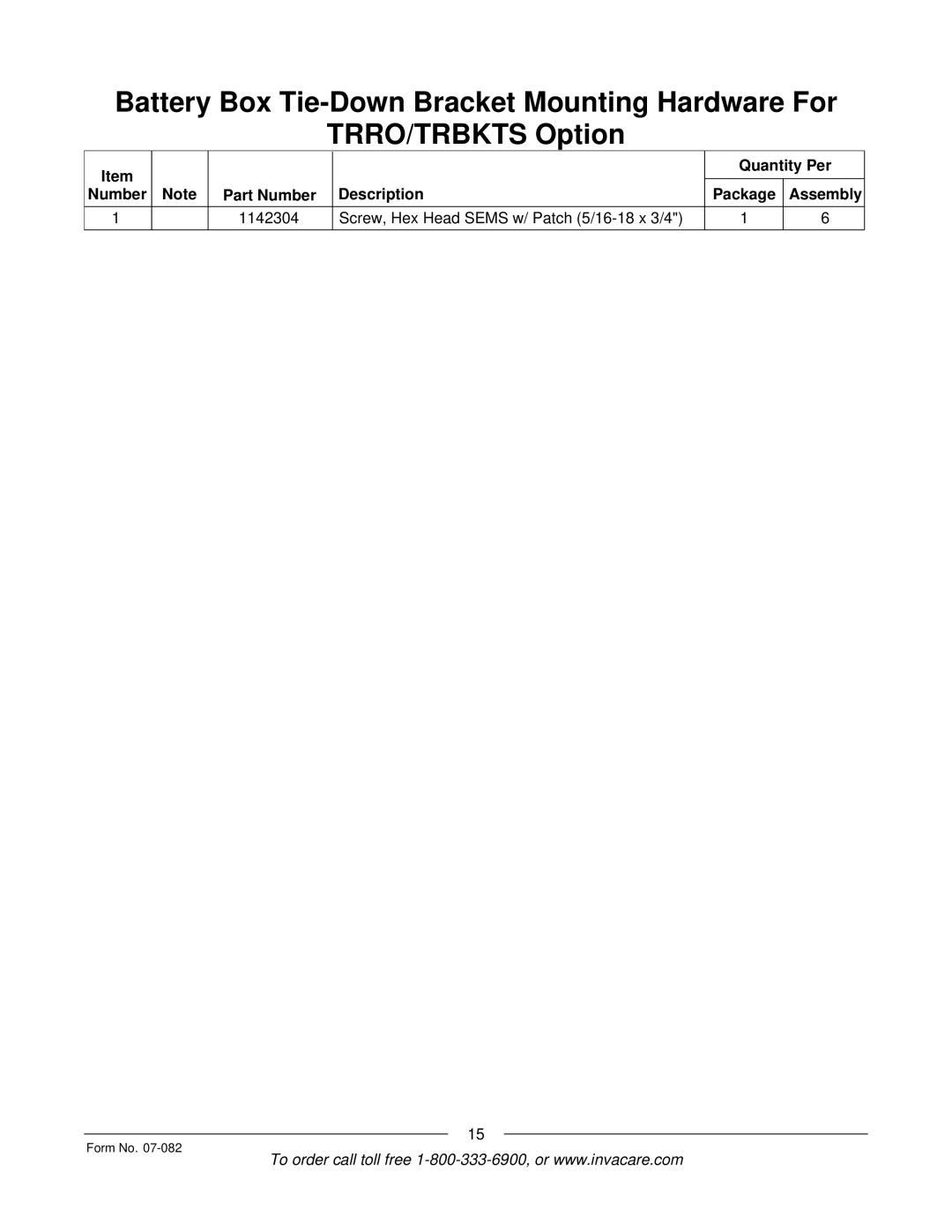 Invacare TDX SC manual Form No 