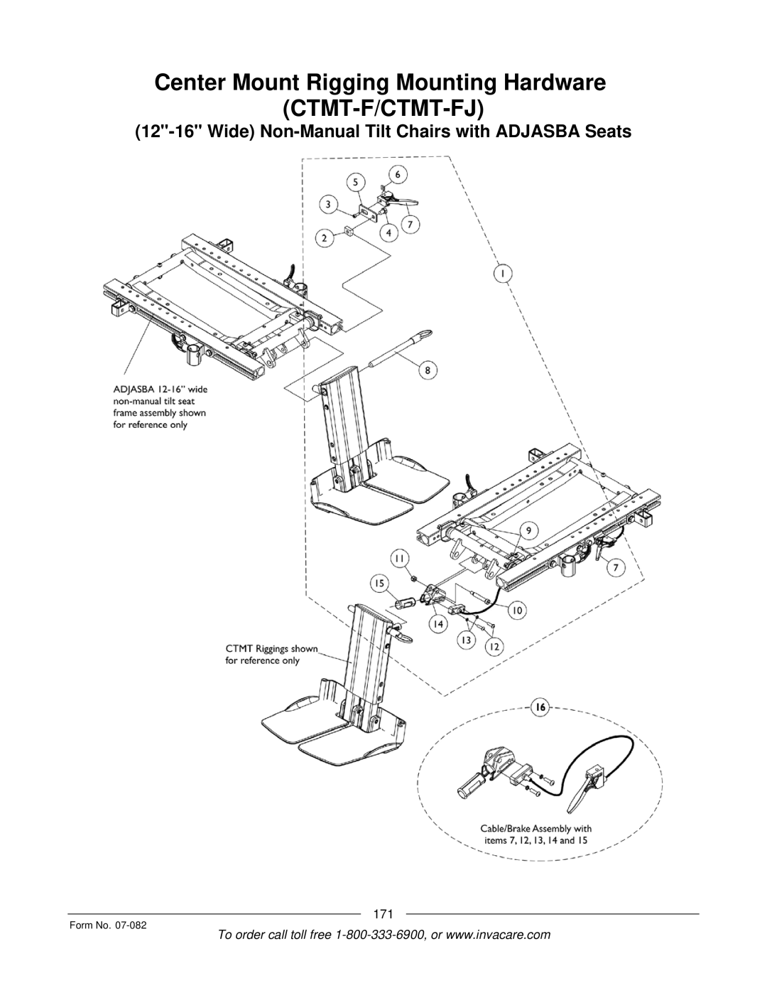 Invacare TDX SC manual Center Mount Rigging Mounting Hardware, Ctmt-F/Ctmt-Fj 