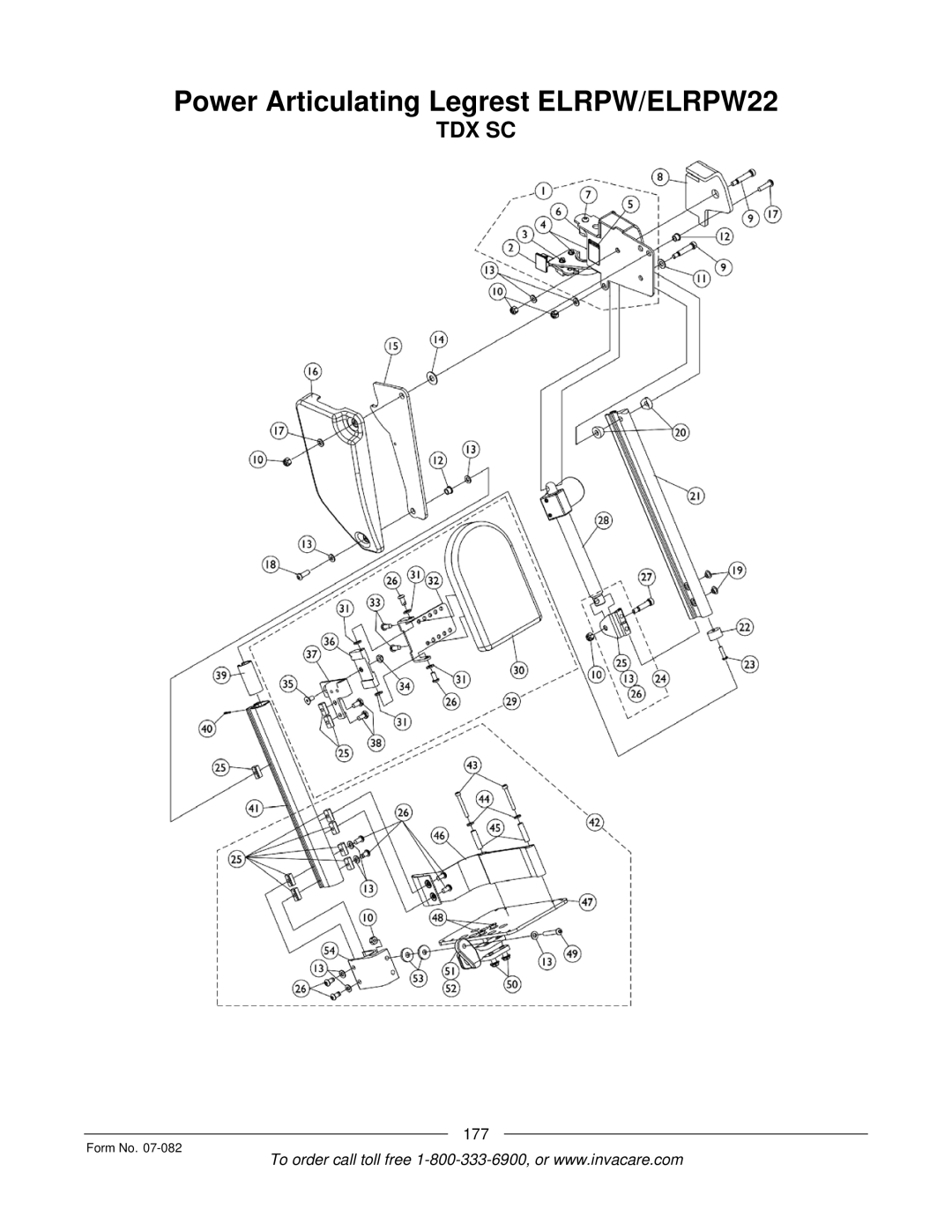 Invacare TDX SC manual Power Articulating Legrest ELRPW/ELRPW22 