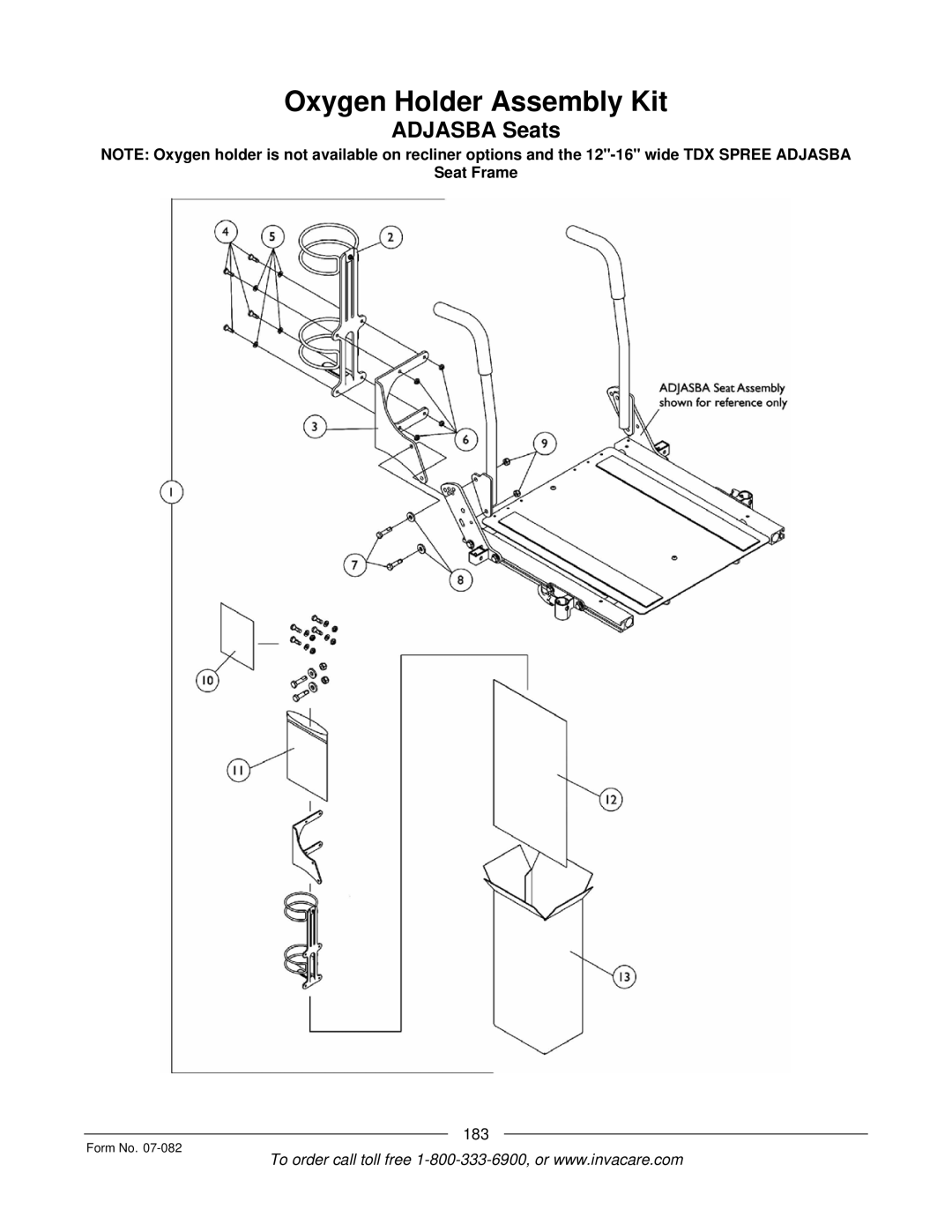 Invacare TDX SC manual Oxygen Holder Assembly Kit 