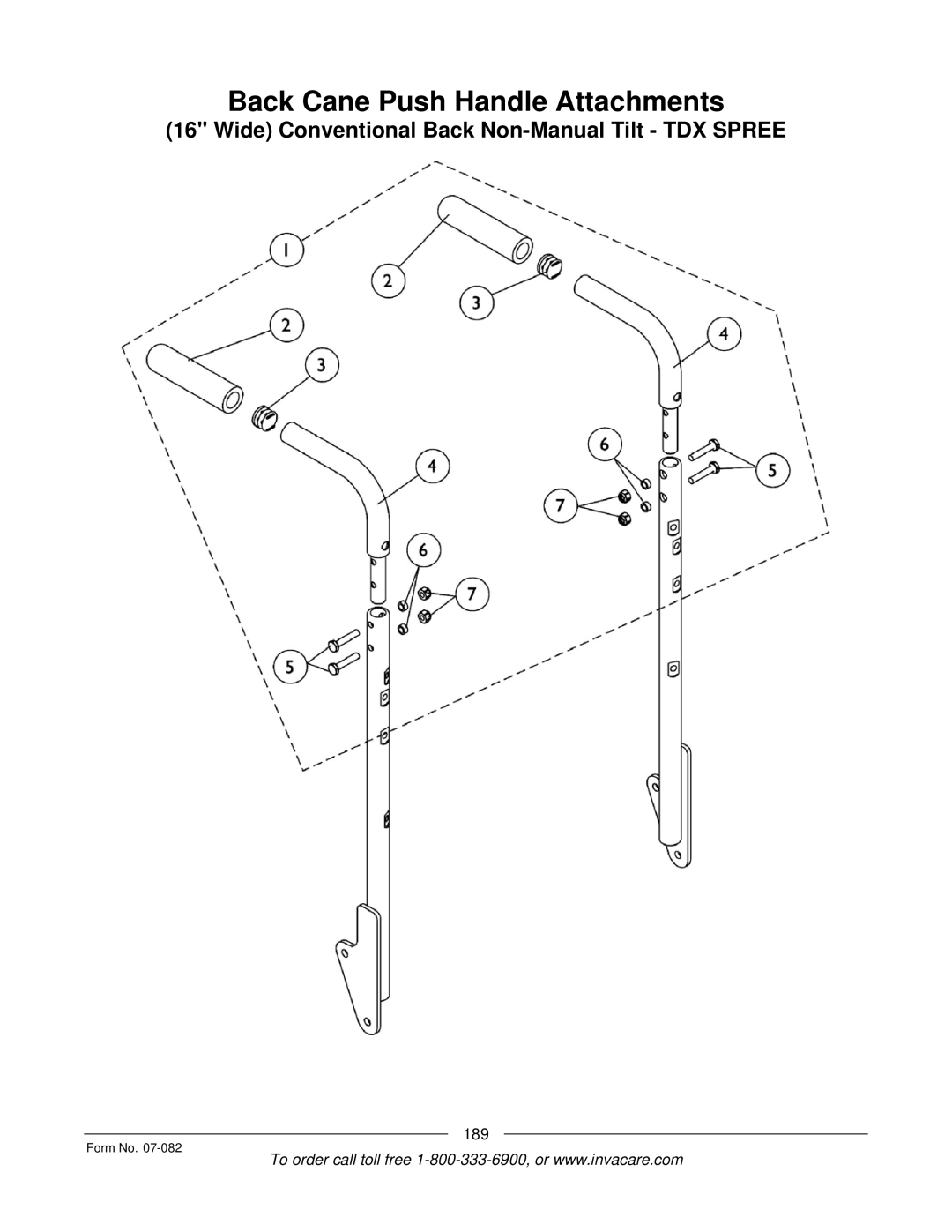 Invacare TDX SC manual Back Cane Push Handle Attachments 