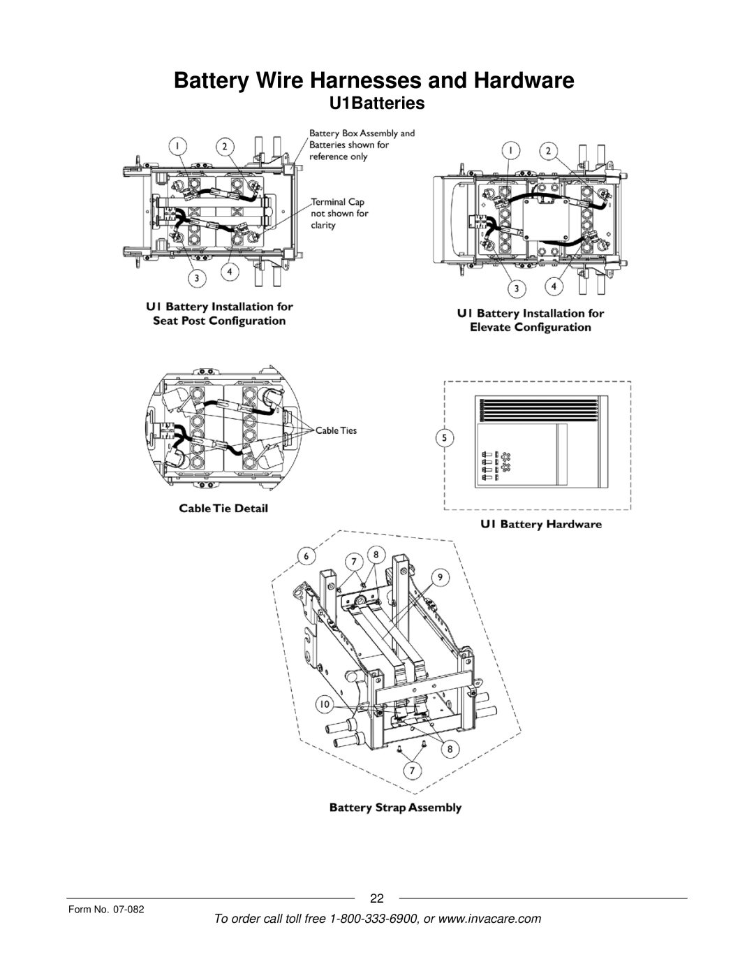 Invacare TDX SC manual Battery Wire Harnesses and Hardware 