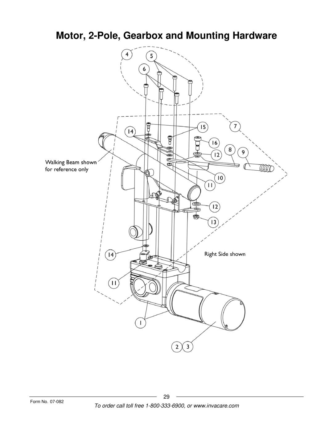 Invacare TDX SC manual Motor, 2-Pole, Gearbox and Mounting Hardware 