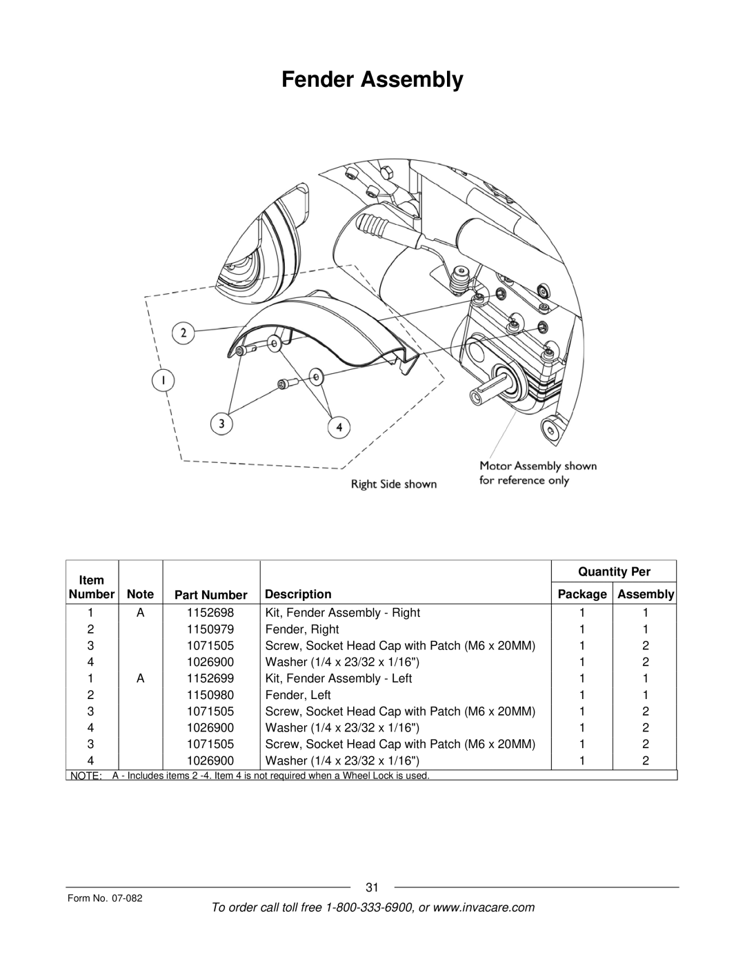 Invacare TDX SC manual Fender Assembly 