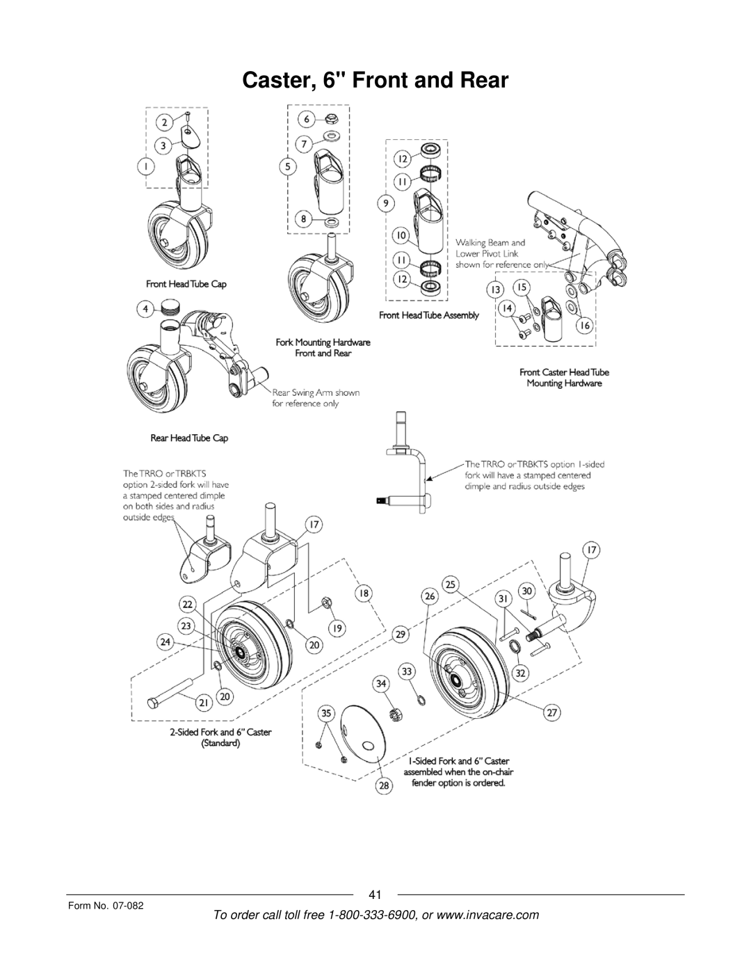 Invacare TDX SC manual Caster, 6 Front and Rear 