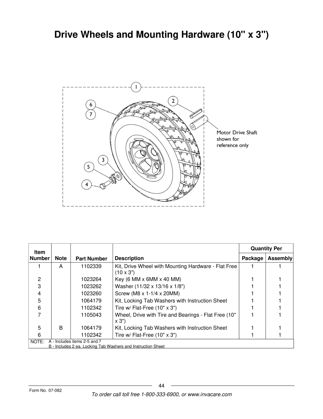 Invacare TDX SC manual Drive Wheels and Mounting Hardware 10 x 