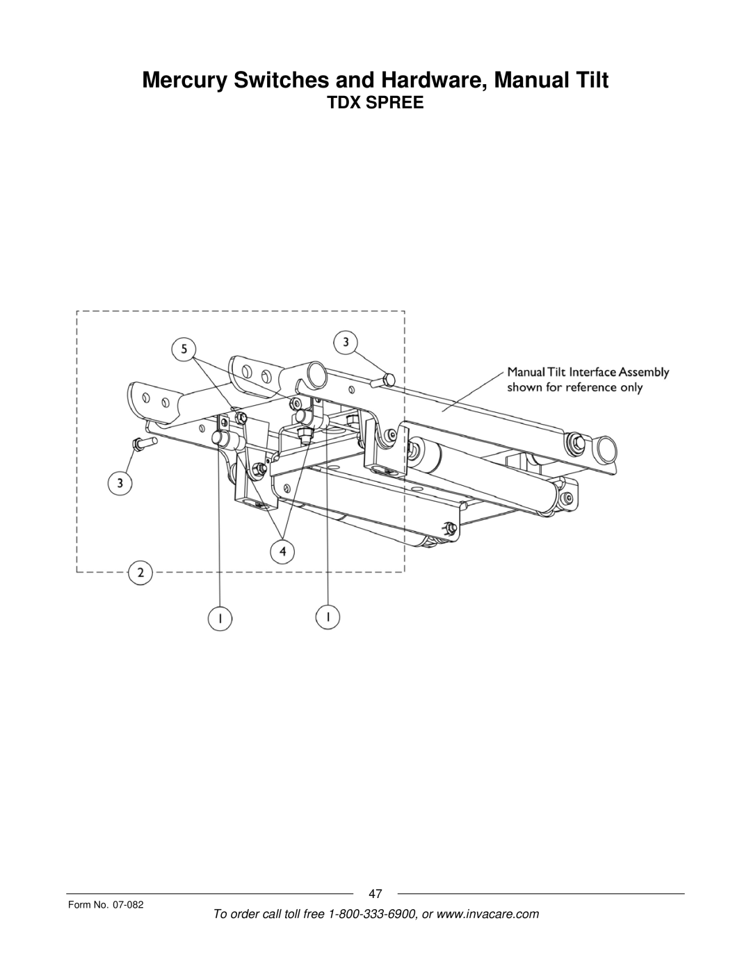 Invacare TDX SC manual Mercury Switches and Hardware, Manual Tilt 