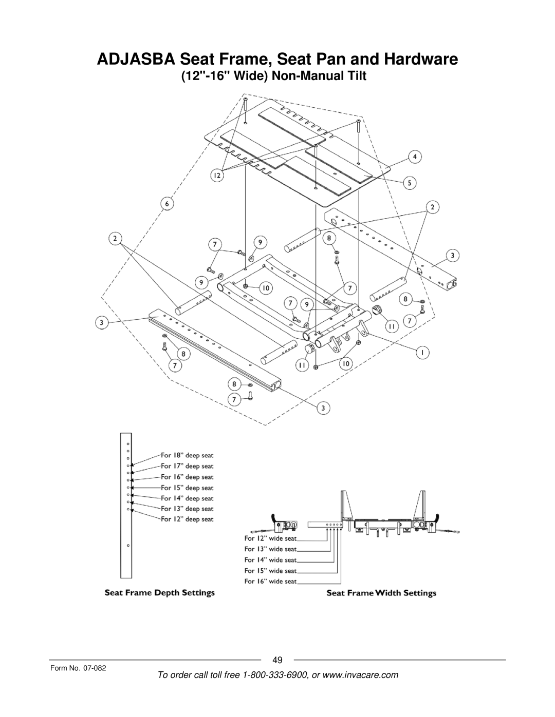 Invacare TDX SC manual Adjasba Seat Frame, Seat Pan and Hardware 