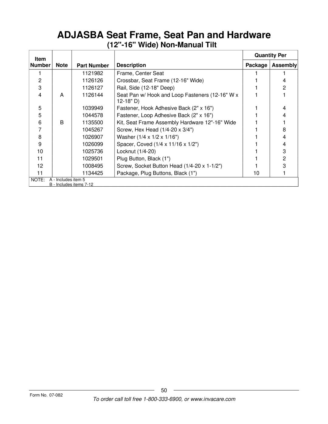 Invacare TDX SC manual Includes items Form No 