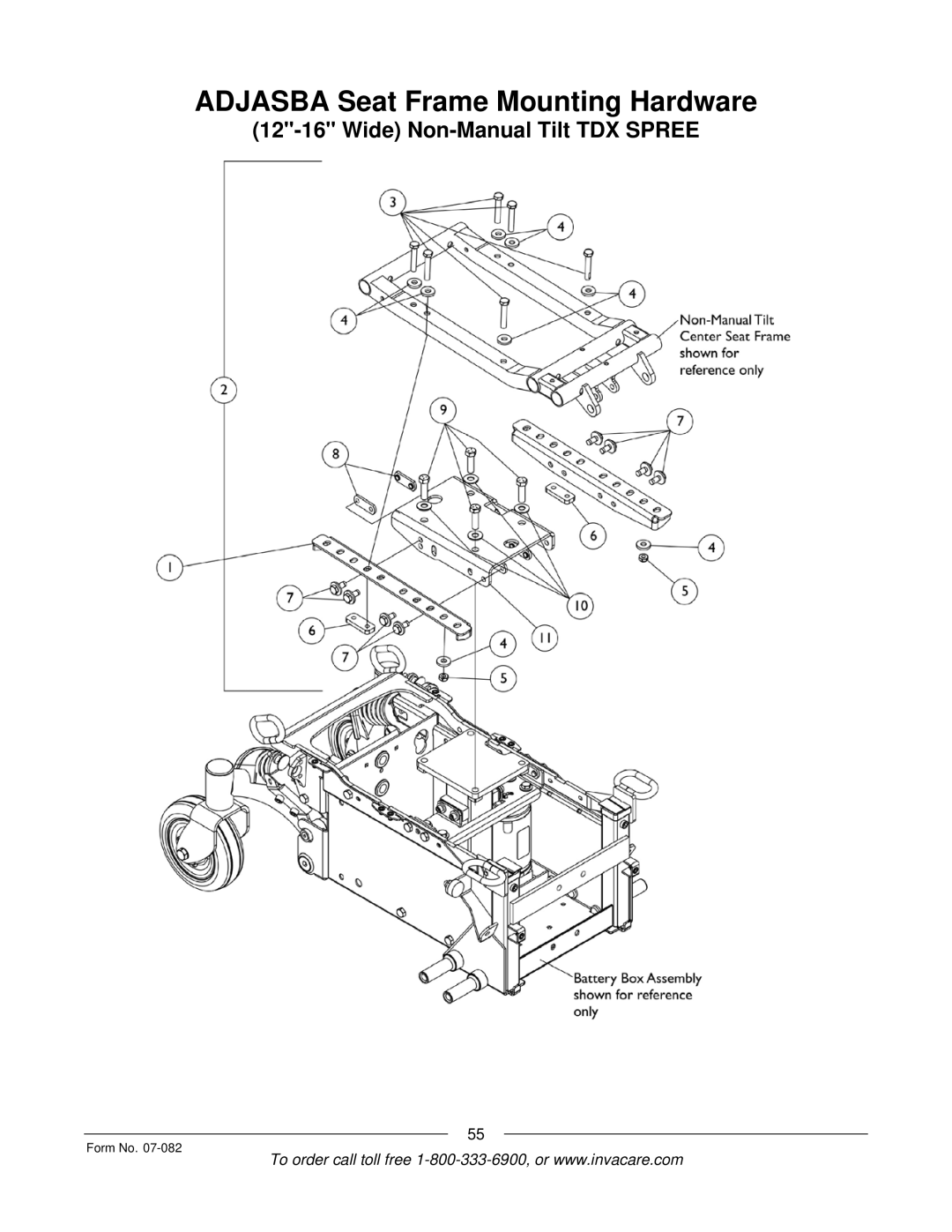 Invacare TDX SC manual Adjasba Seat Frame Mounting Hardware 