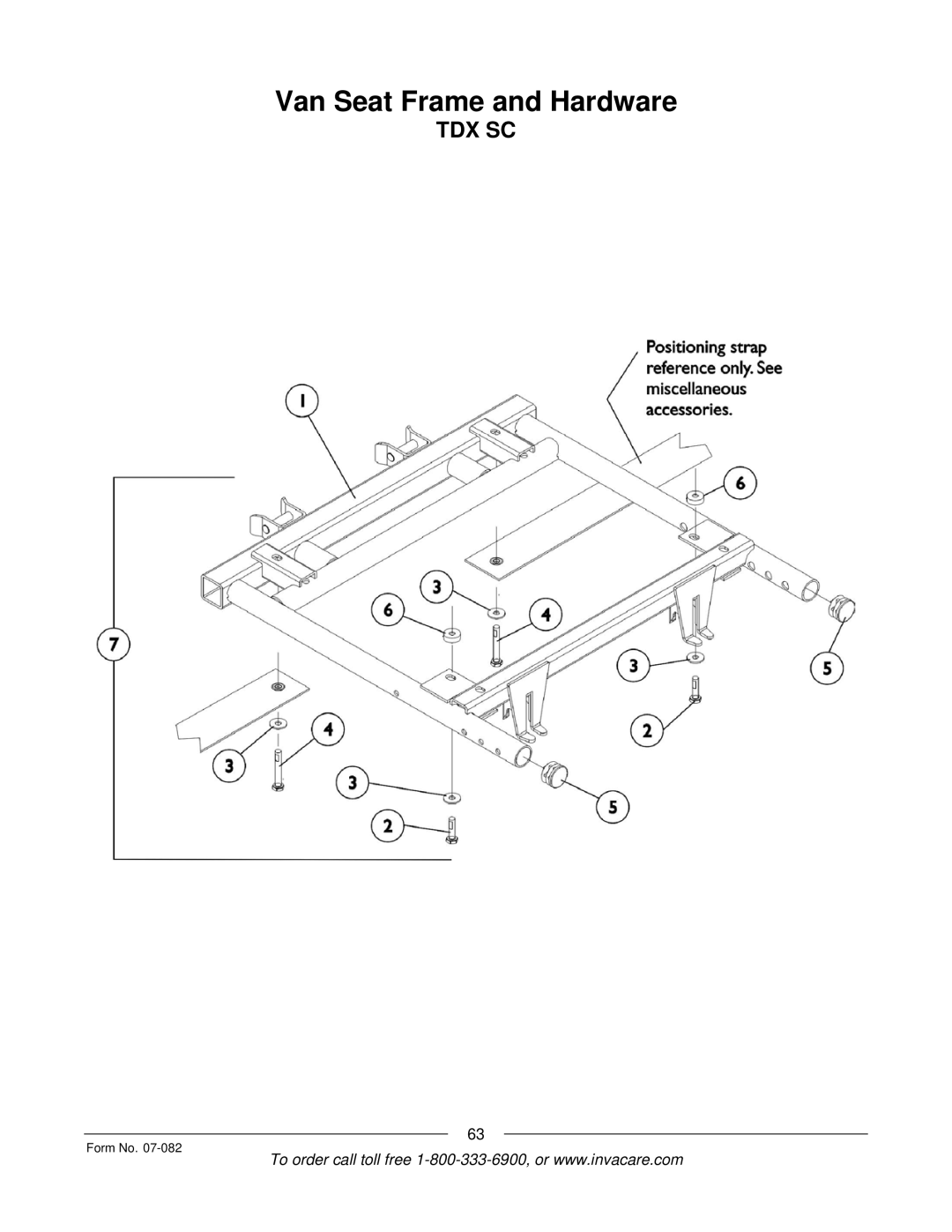 Invacare TDX SC manual Van Seat Frame and Hardware 