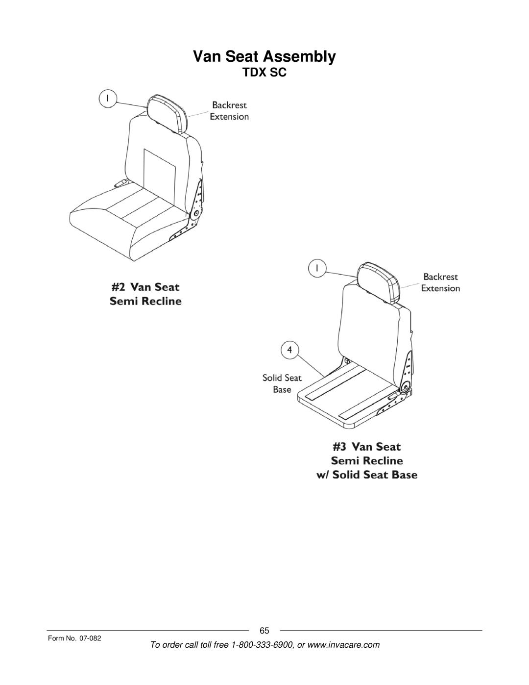 Invacare TDX SC manual Van Seat Assembly 