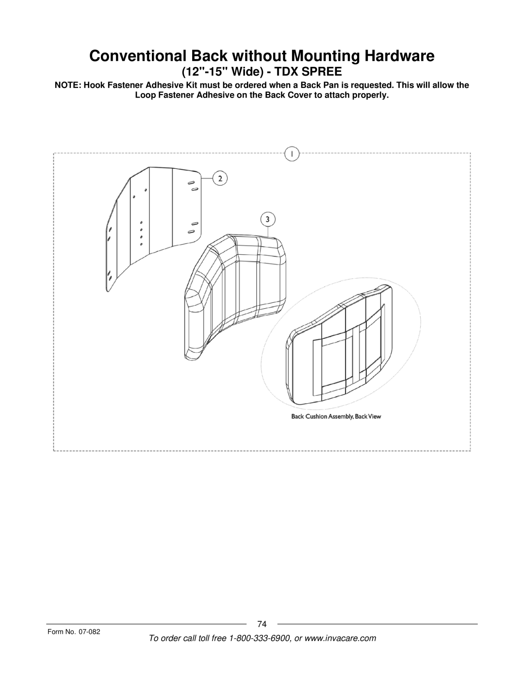 Invacare TDX SC manual Conventional Back without Mounting Hardware 