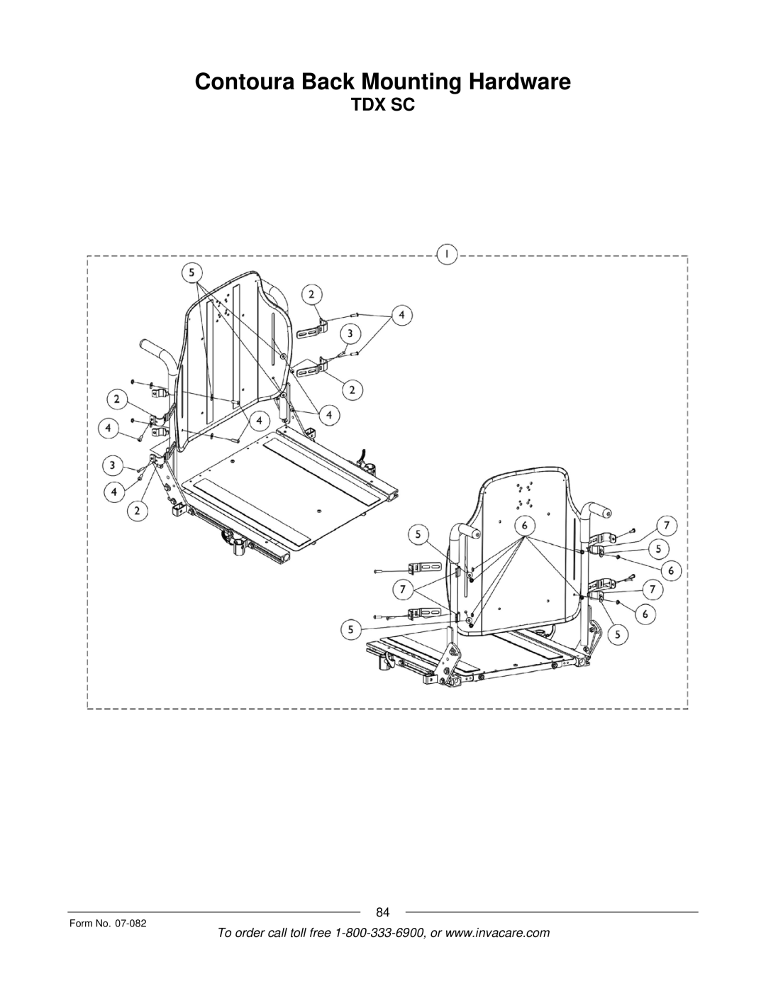 Invacare TDX SC manual Contoura Back Mounting Hardware 