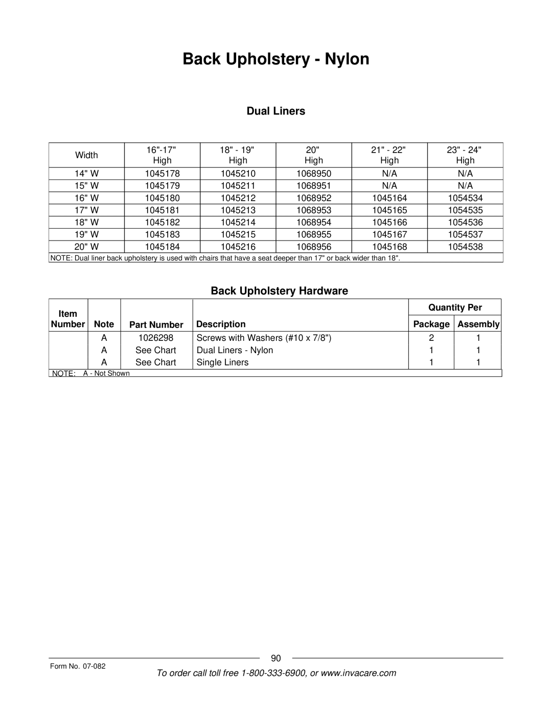 Invacare TDX SC manual Dual Liners, Back Upholstery Hardware 