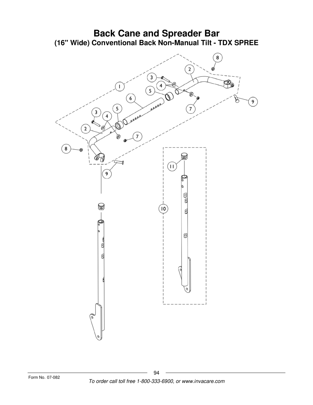 Invacare TDX SC manual Back Cane and Spreader Bar 