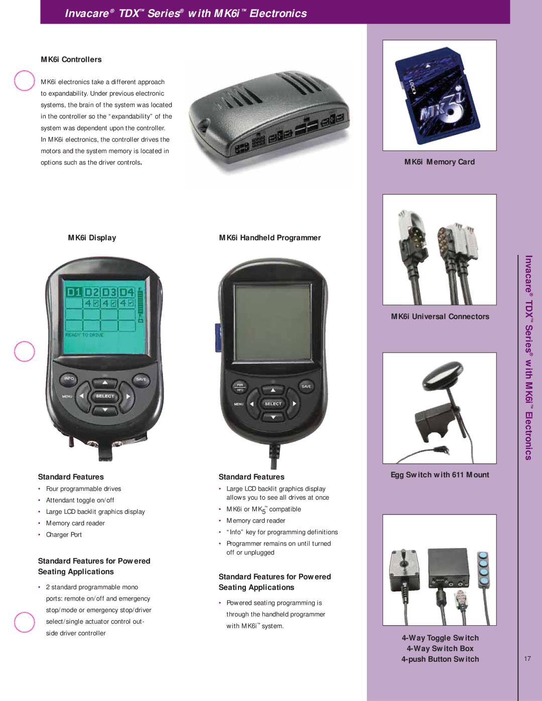 Invacare TDX Series manual MK6i Controllers, MK6i Display, MK6i Memory Card, Invacare, Electronics 