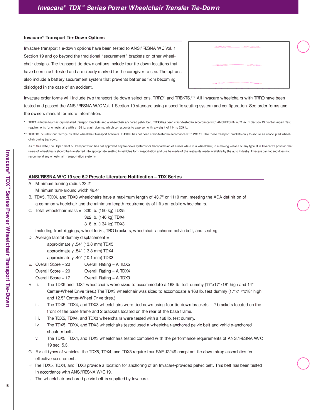 Invacare manual Invacare TDX Series Power Wheelchair Transport Tie-Down, Invacare Transport Tie-Down Options 