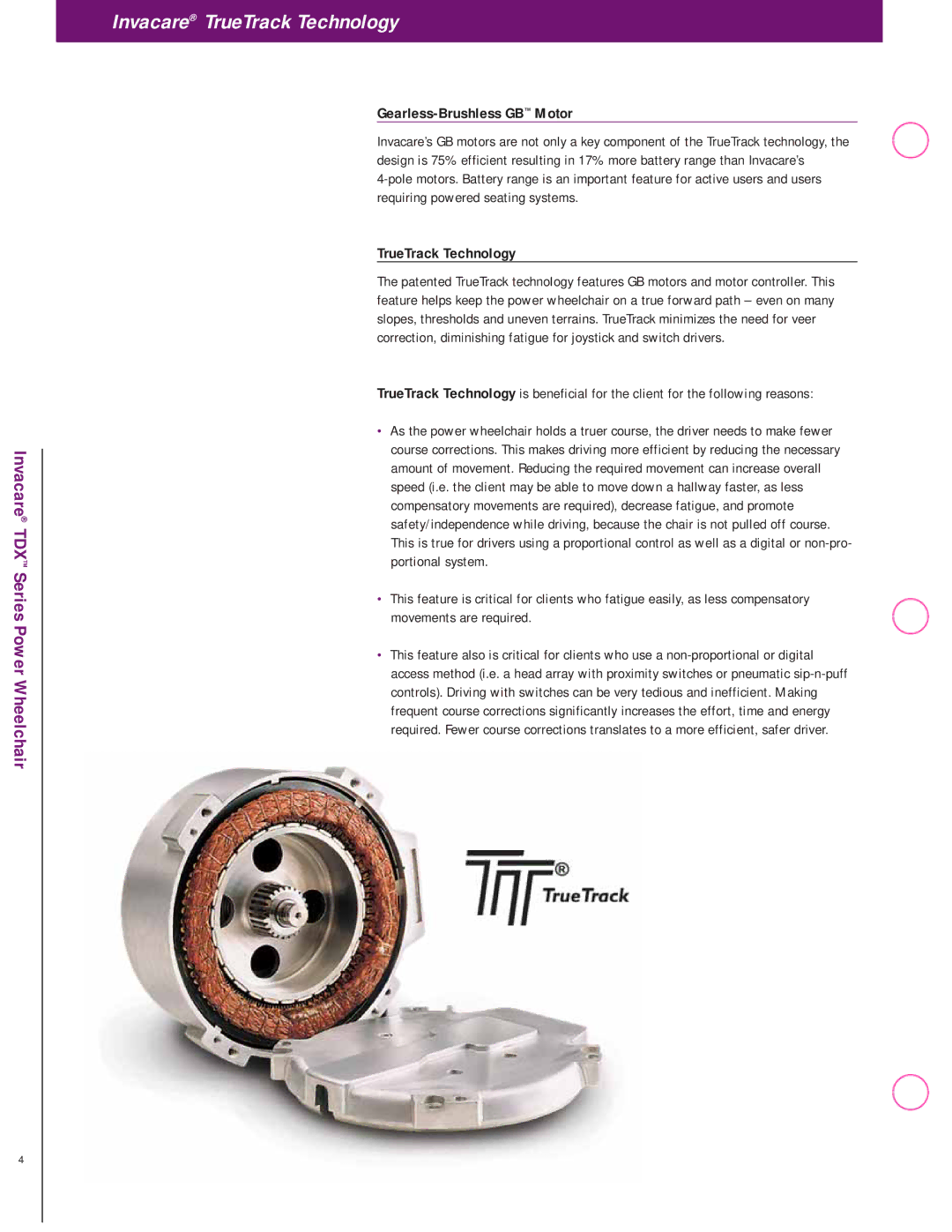 Invacare manual Invacare TrueTrack Technology, Invacare TDX Series Power Wheelchair, Gearless-Brushless GB Motor 