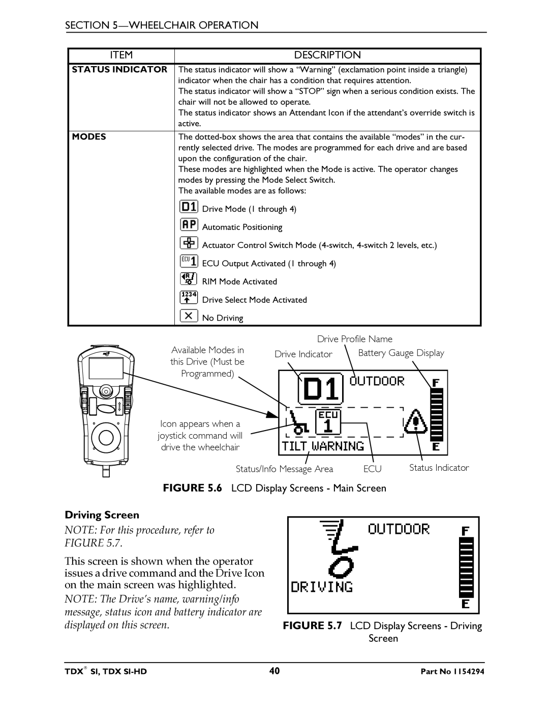 Invacare TDX SI manual Wheelchair Operation Description, Driving Screen 