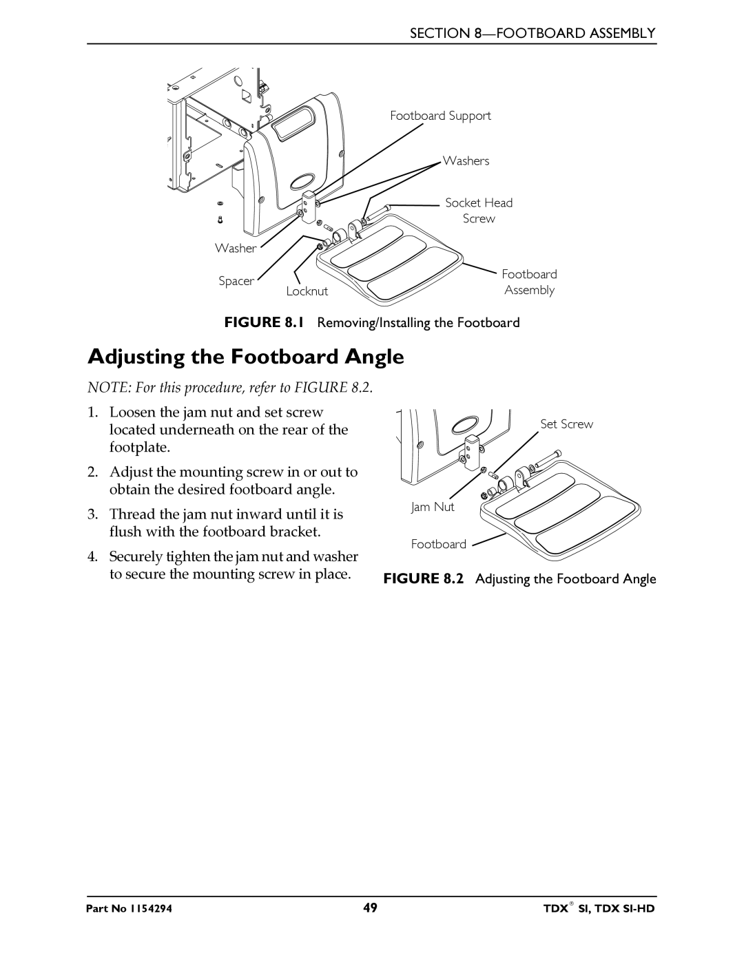 Invacare TDX SI manual Adjusting the Footboard Angle, Removing/Installing the Footboard 