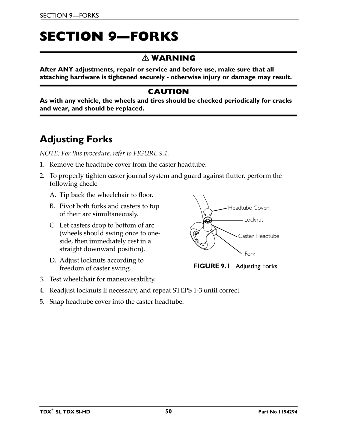 Invacare TDX SI manual Adjusting Forks 