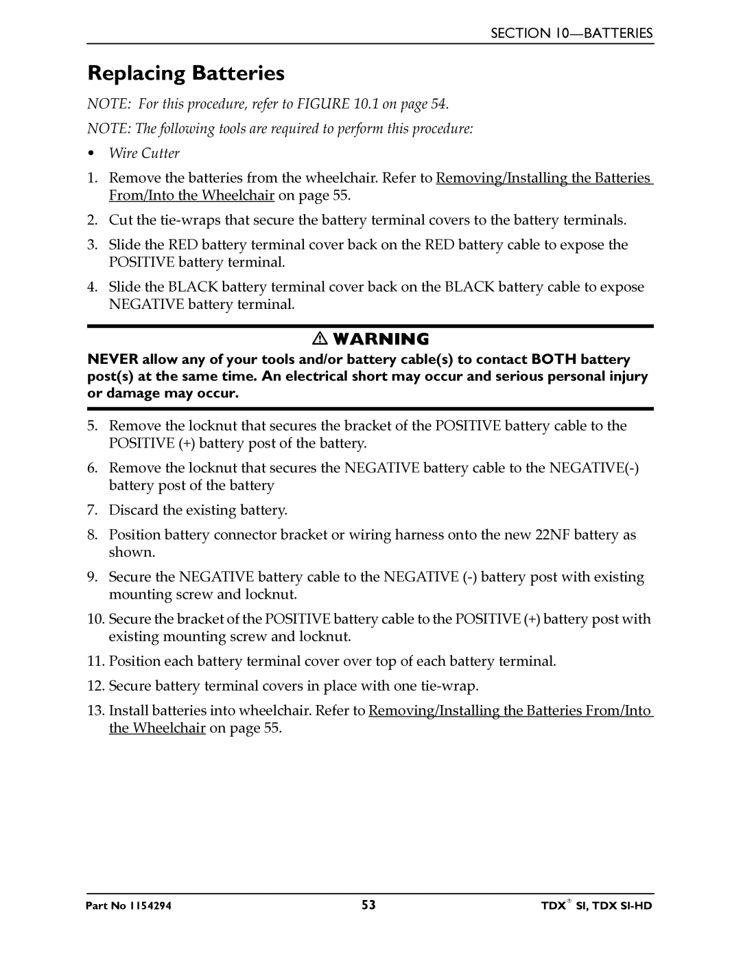 Invacare TDX SI manual Replacing Batteries, Wire Cutter 