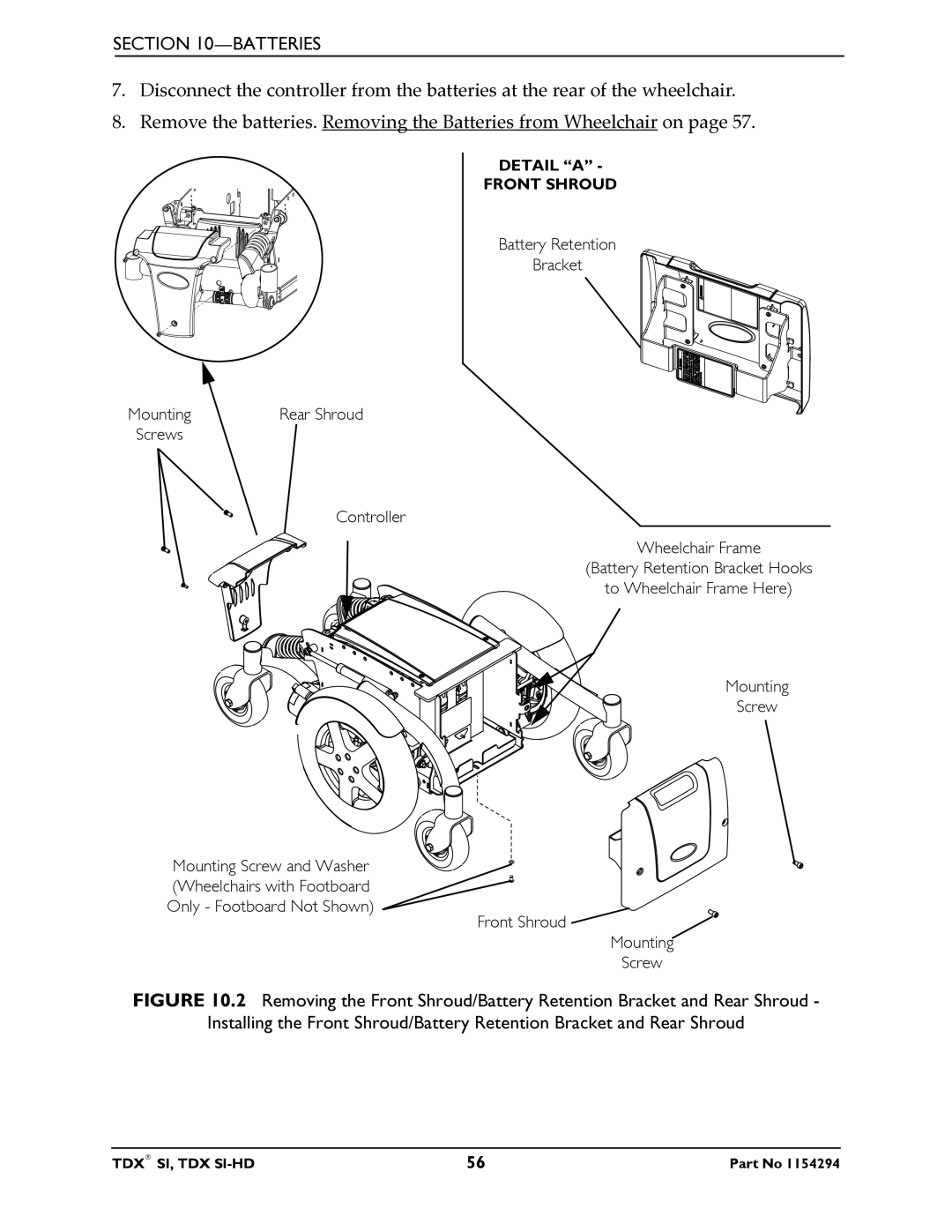 Invacare TDX SI manual Battery Retention Bracket 