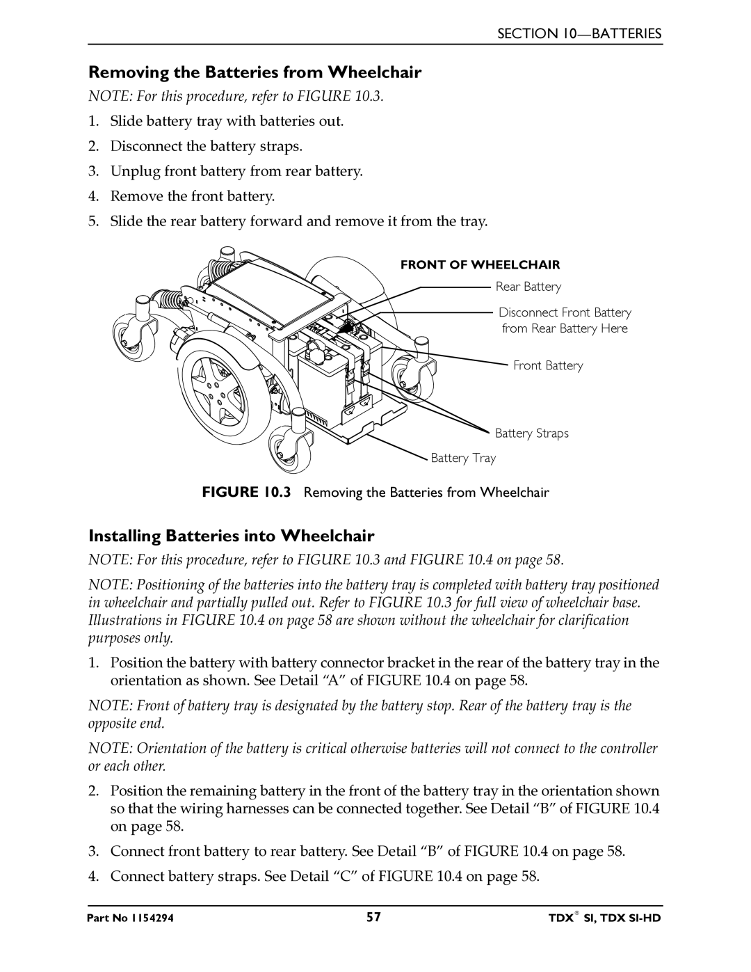 Invacare TDX SI manual Removing the Batteries from Wheelchair, Installing Batteries into Wheelchair 