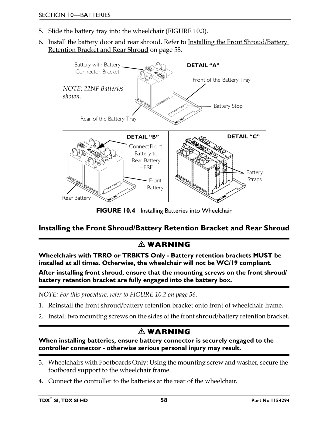 Invacare TDX SI manual Installing Batteries into Wheelchair 