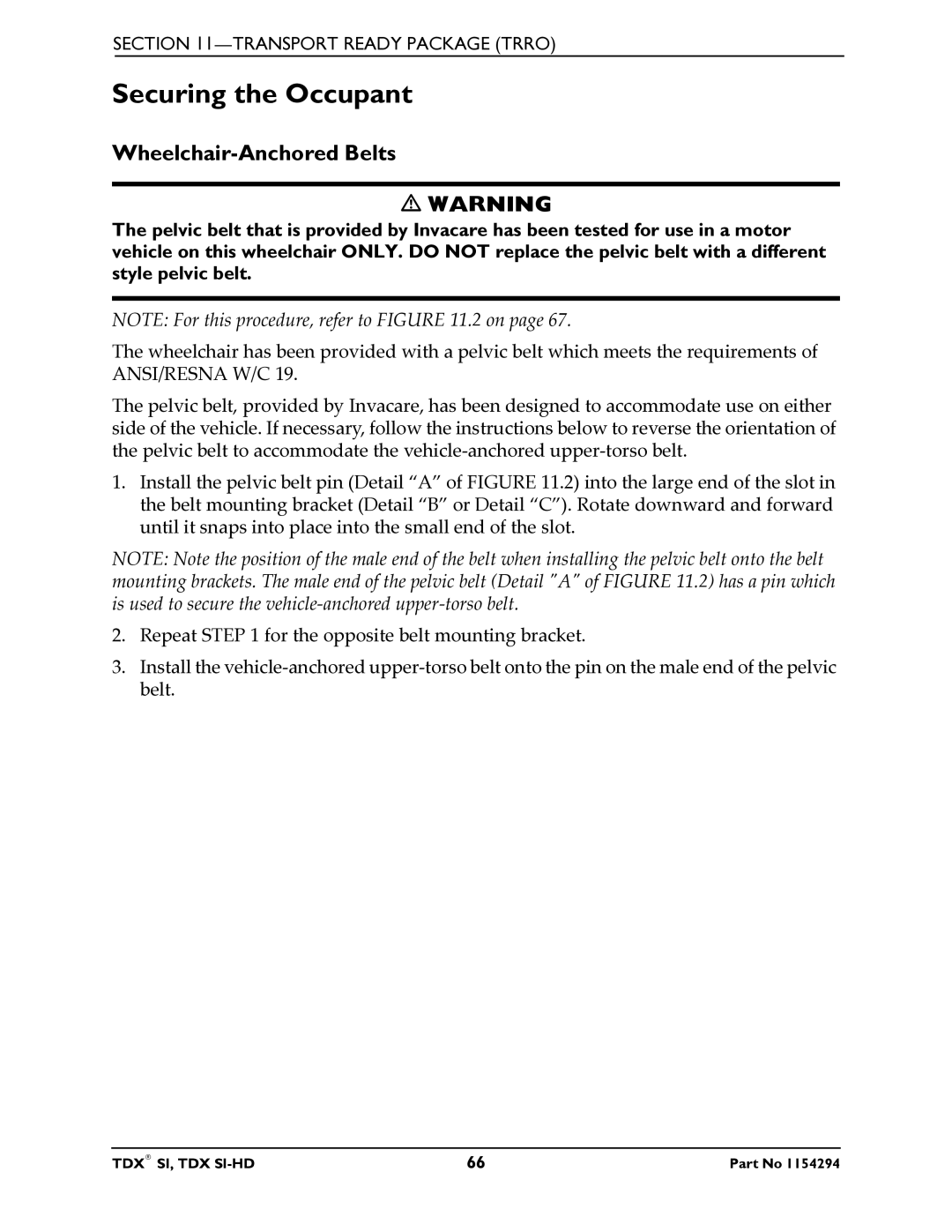 Invacare TDX SI manual Securing the Occupant, Wheelchair-Anchored Belts 