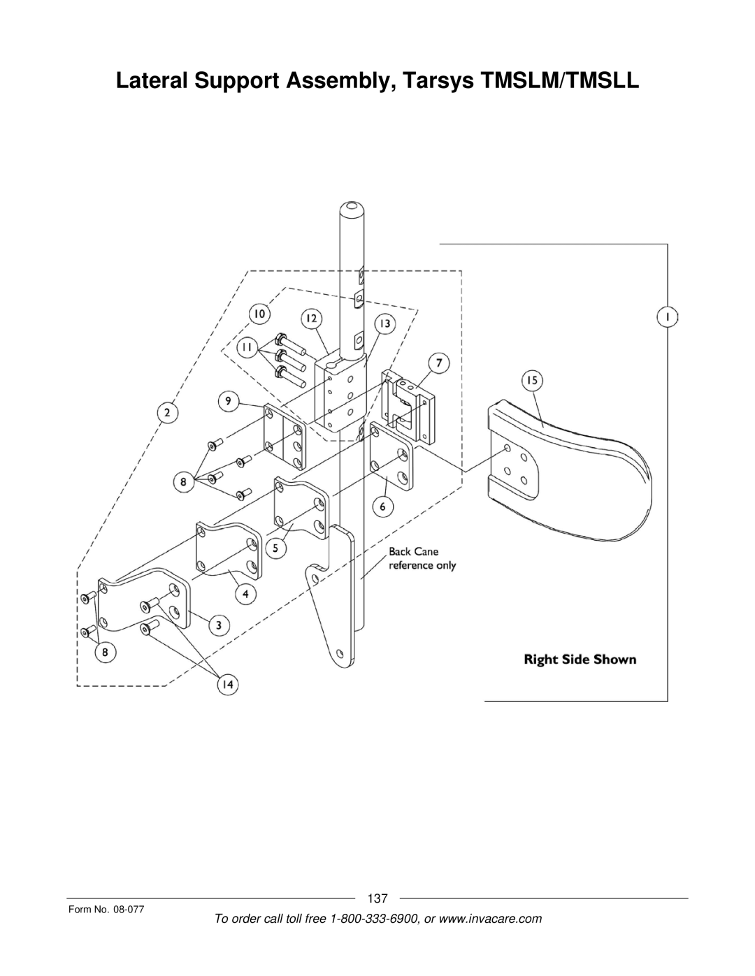 Invacare TDX SPREE manual Lateral Support Assembly, Tarsys TMSLM/TMSLL 