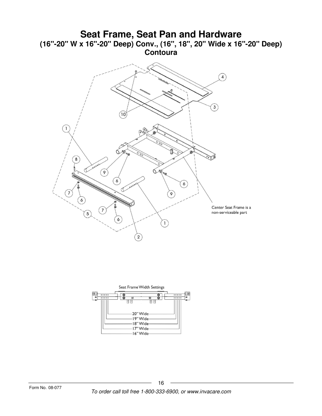 Invacare TDX SPREE manual Seat Frame, Seat Pan and Hardware 