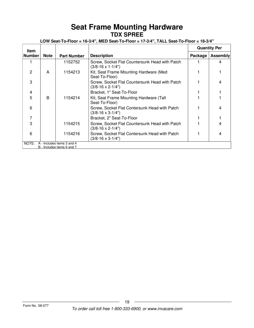 Invacare TDX SPREE manual Items 3 