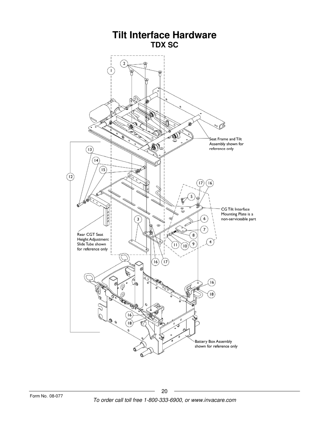 Invacare TDX SPREE manual Tilt Interface Hardware 