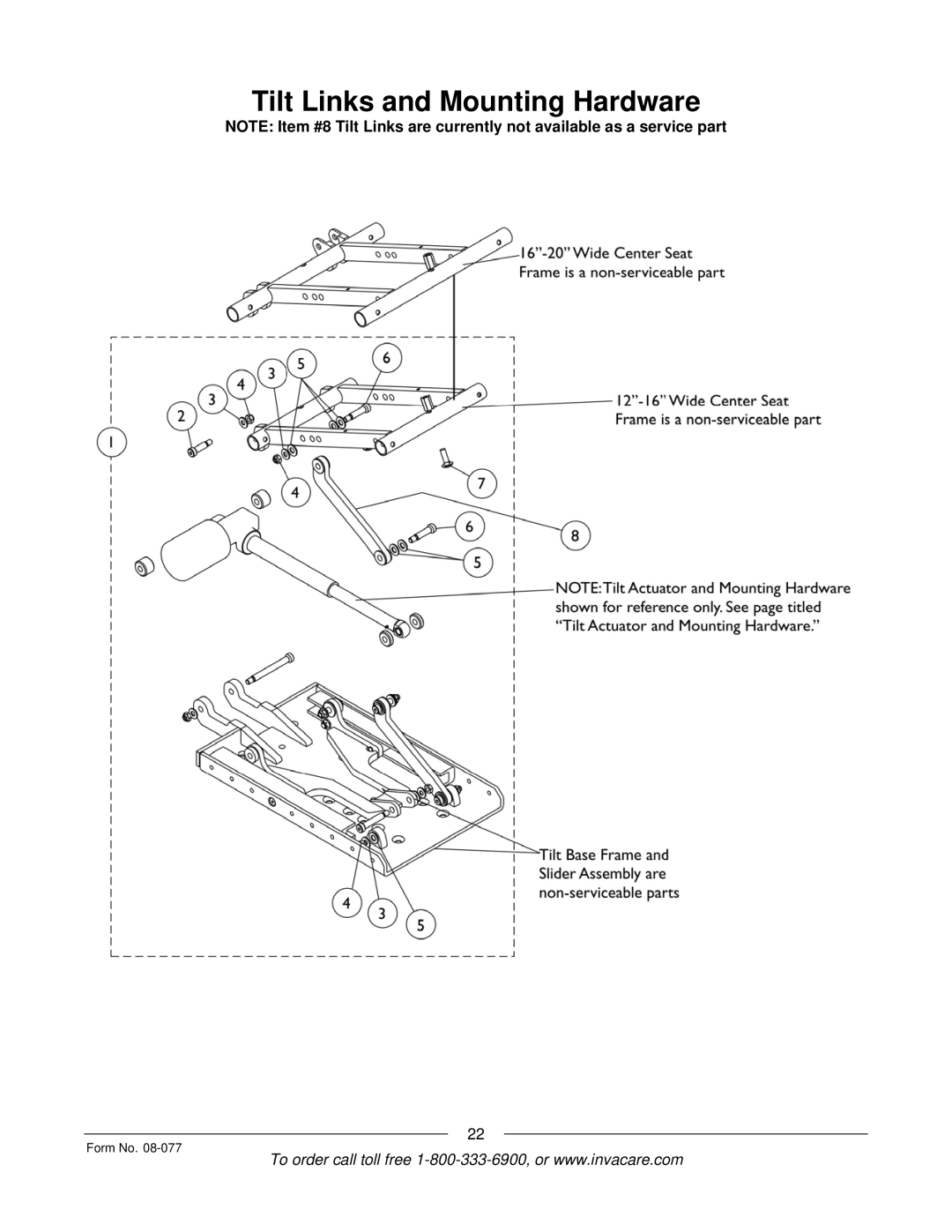 Invacare TDX SPREE manual Tilt Links and Mounting Hardware 