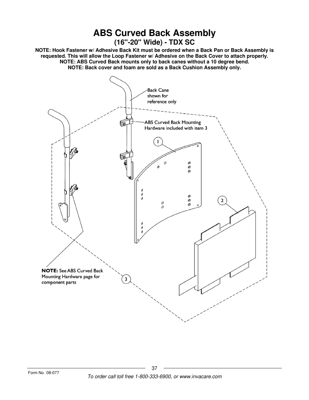 Invacare TDX SPREE manual ABS Curved Back Assembly 