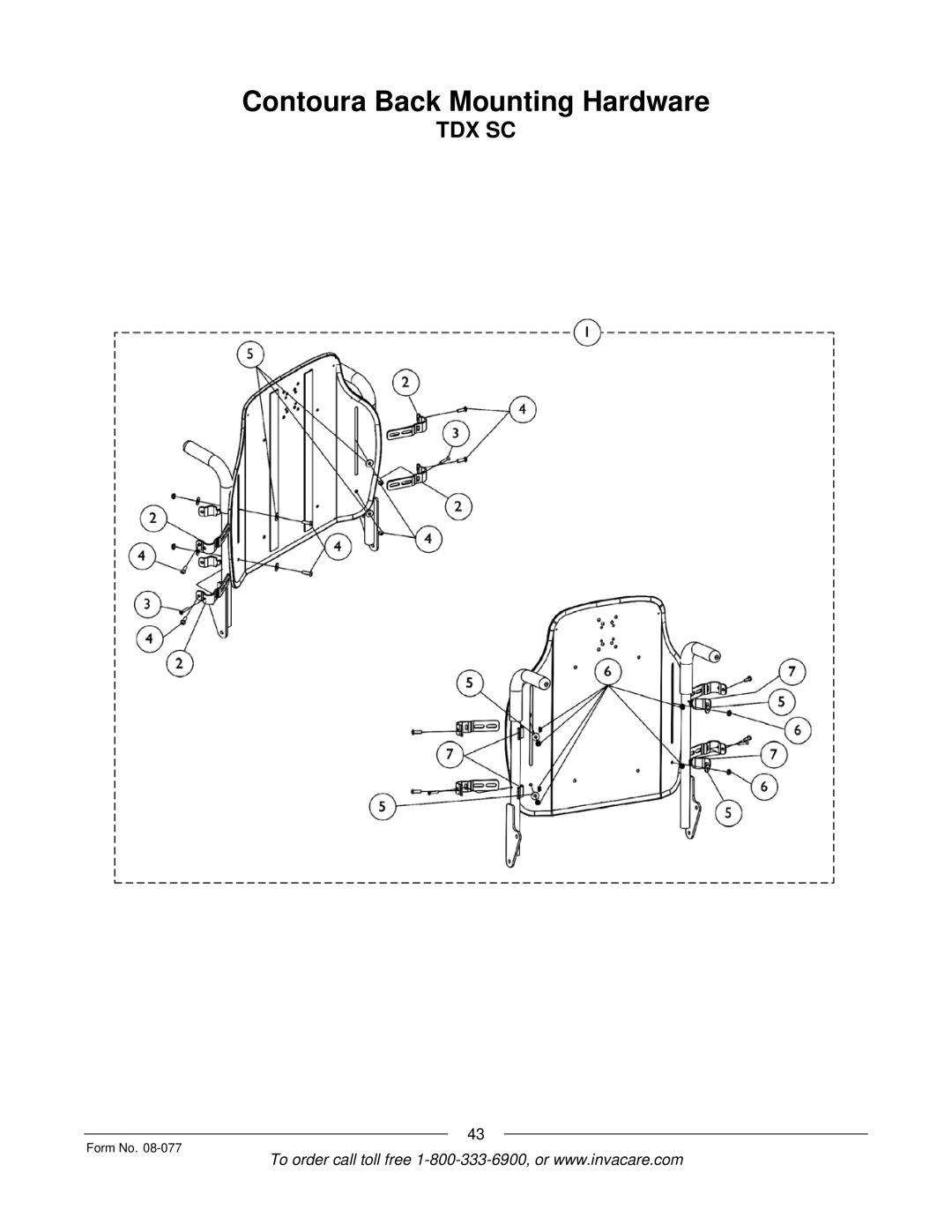 Invacare TDX SPREE manual Contoura Back Mounting Hardware 