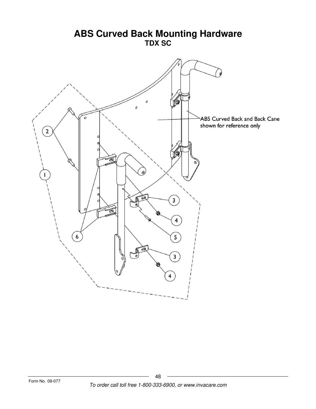 Invacare TDX SPREE manual ABS Curved Back Mounting Hardware 