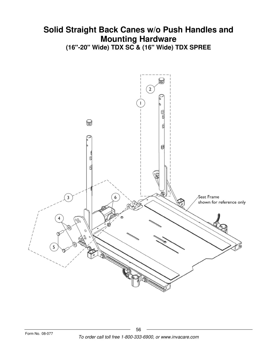 Invacare TDX SPREE manual Solid Straight Back Canes w/o Push Handles Mounting Hardware 